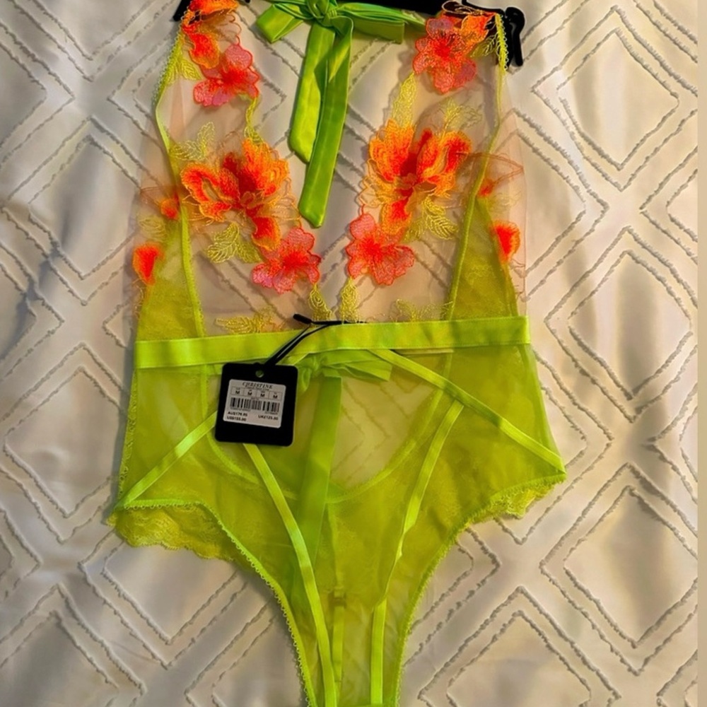 Honey Birdette Christine Bodysuit Neon Lime Playsuit